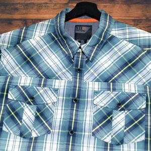 5.11 Tactical Mens Large Covert Shirt Double Flex Silver Pine Plaid Snap Buttons